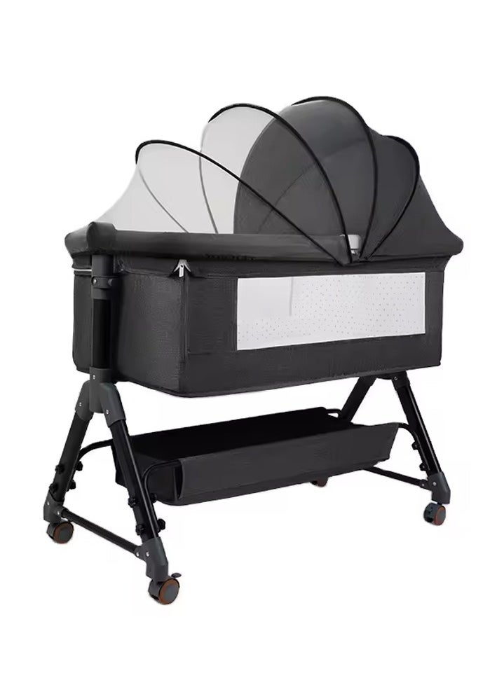 DubaiGallery - Baby Bassinet Bedside Sleeper For Baby Easy Folding Portable Swing Crib 3-in-1 Built In Storage Basket For Newborn - Image 1
