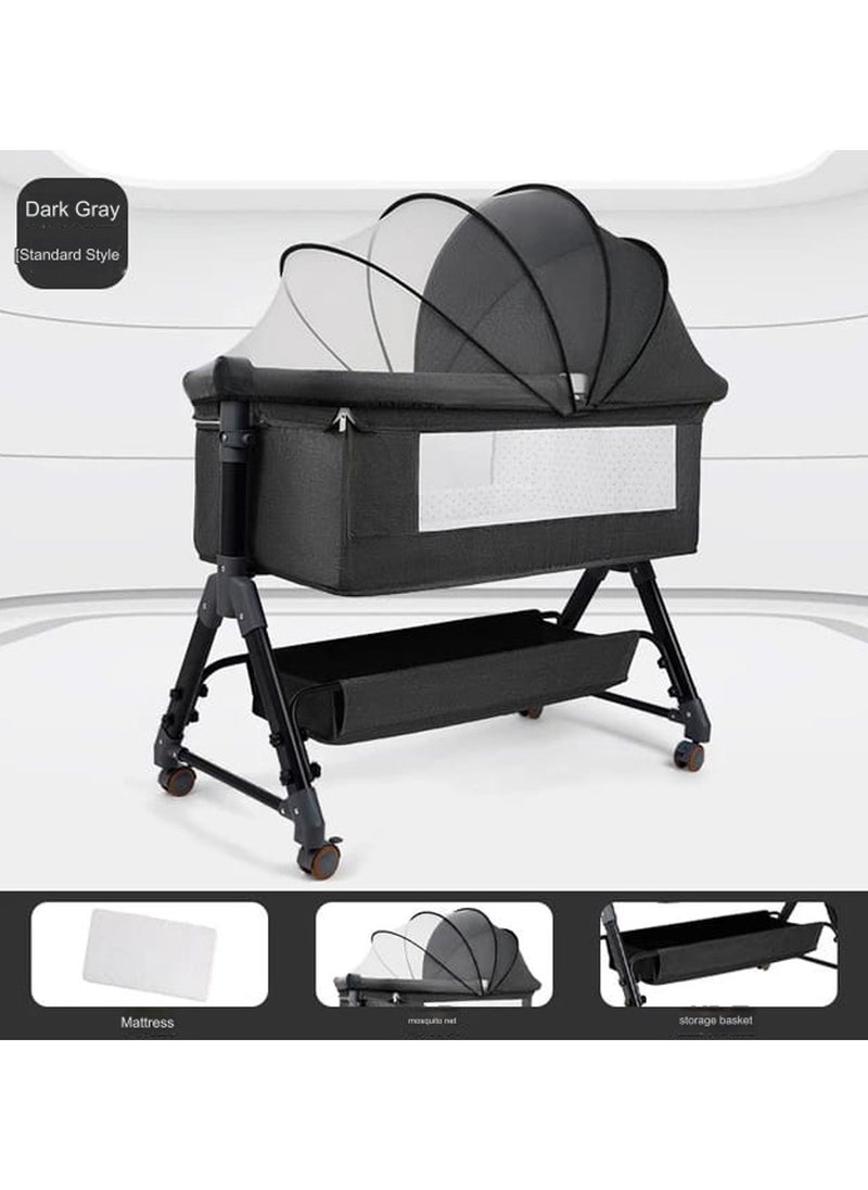 DubaiGallery - Baby Bassinet Bedside Sleeper For Baby Easy Folding Portable Swing Crib 3-in-1 Built In Storage Basket For Newborn - Image 1