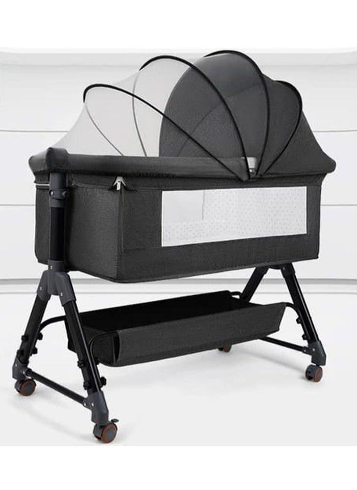 DubaiGallery - Baby Bassinet Bedside Sleeper For Baby Easy Folding Portable Swing Crib 3-in-1 Built In Storage Basket For Newborn - Image 1