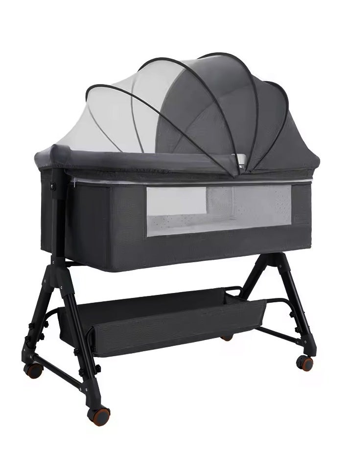 DubaiGallery - Baby Bassinet Bedside Sleeper For Baby Easy Folding Portable Swing Crib 3-in-1 Built In Storage Basket For Newborn - Image 1
