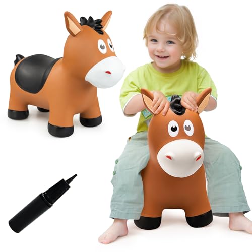 VangeBow Bouncy Horse for Toddlers 13 Inflatable Jumping Bouncy Animal Hopper Toys for 1 2 3 4 5 Year Old Girl Boy Kid First Birthday Gift Outdoor Indoor Soft Play Equipment Bouncer Pump Included - Image 1