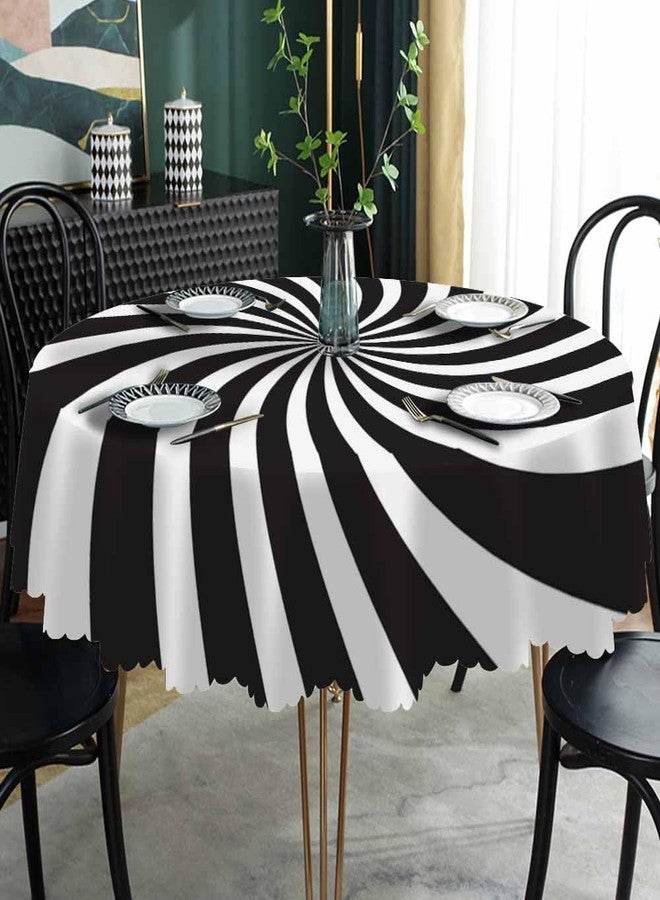 AOYEGO Black White Round Tablecloth 60 Inch Funny Swirl Stripes Modern Table Cloth Polyester Tablecloths for Home Decor, Parties, Picnic - Image 2