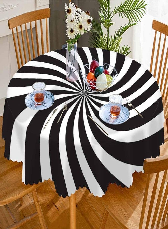 AOYEGO Black White Round Tablecloth 60 Inch Funny Swirl Stripes Modern Table Cloth Polyester Tablecloths for Home Decor, Parties, Picnic - Image 3
