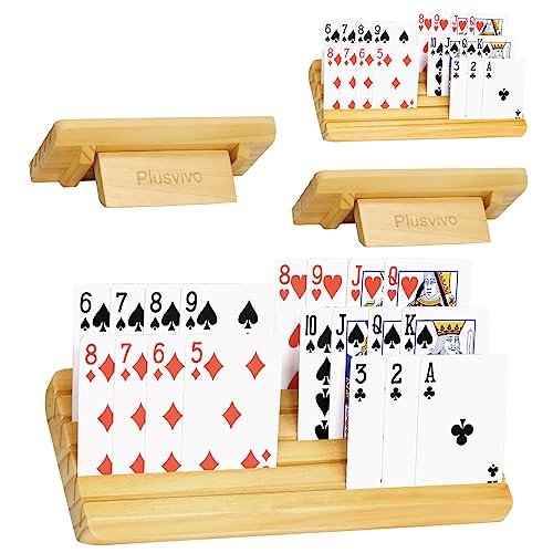 plusvivo Card Holders for Playing Cards with Adjustable Stand Set of 4 Playing Cards Holders Organizer for Adults Seniors Kids 5 Slots Wooden Card Holder for Canasta Hand and Foot Bridge - Image 1