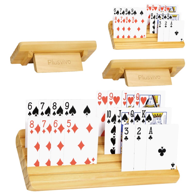plusvivo Card Holders for Playing Cards with Adjustable Stand Set of 4 Playing Cards Holders Organizer for Adults Seniors Kids 5 Slots Wooden Card Holder for Canasta Hand and Foot Bridge - Image 2