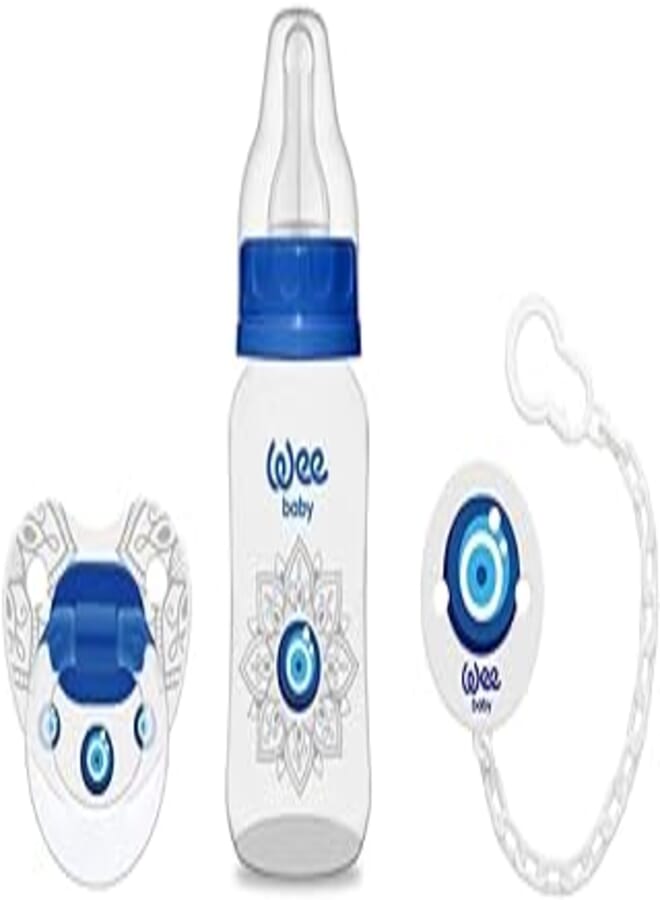 Wee Baby Evil Eye Bottle 150 ml + Baby soother (0-6) + Soother chain