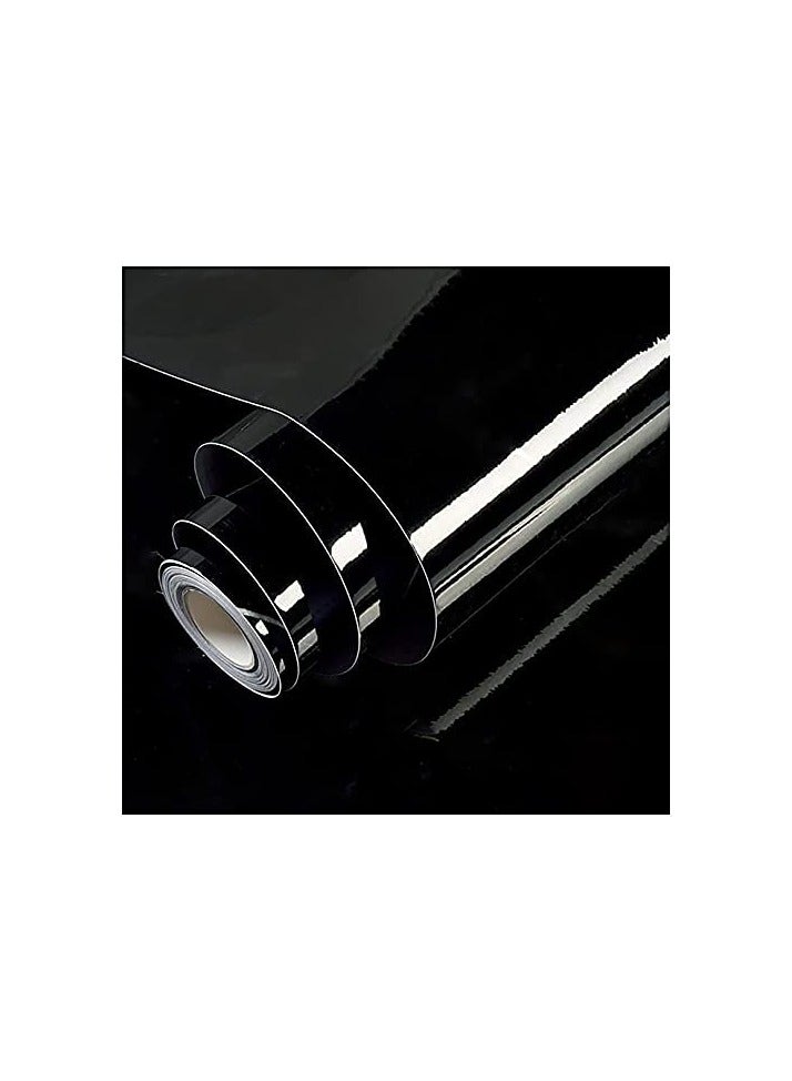 SHINY BLACK WALLPAPER PEEL AND STICK WALLPAPER GLOSSY SELF ADHESIVE REMOVABLE WALL PAPER158 X 197WATERPROOF COUNTERTOP PAPER BLACK CONTACT PAPER FOR CABINET COUNTERTOP FURNITURE KITCHEN VINYL FILM