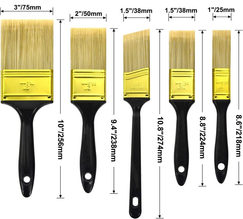 Greatandrew Great Andrew Paint Brushes, 5 Pack Great Value Multi use(3" 2" 1.5" 1" Flat &1.5" Angled) Paint Brush Pack, Paint Brushes Set for Home Furniture Fences Wall Trim - Image 3