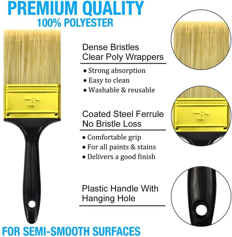 Greatandrew Great Andrew Paint Brushes, 5 Pack Great Value Multi use(3" 2" 1.5" 1" Flat &1.5" Angled) Paint Brush Pack, Paint Brushes Set for Home Furniture Fences Wall Trim - Image 5
