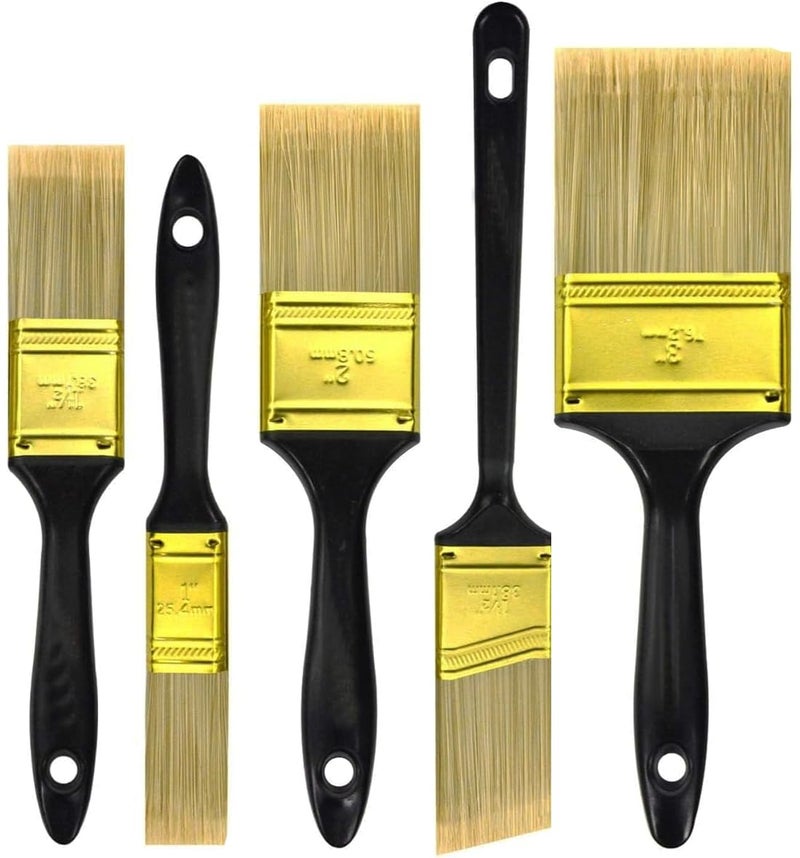 Greatandrew Great Andrew Paint Brushes, 5 Pack Great Value Multi use(3" 2" 1.5" 1" Flat &1.5" Angled) Paint Brush Pack, Paint Brushes Set for Home Furniture Fences Wall Trim - Image 1