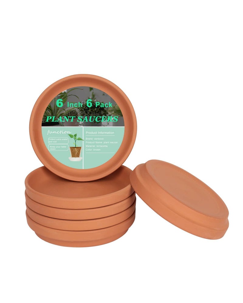 vensovo 6 Inch Terracotta Plant Saucer Pots Tray - 6 Pcs Round Planter Saucers for Indoor & Outdoor Plants, Small Clay Trays Perfect for 5 Inch 5.5 Inch 6 Inch Flower Pot - Image 1