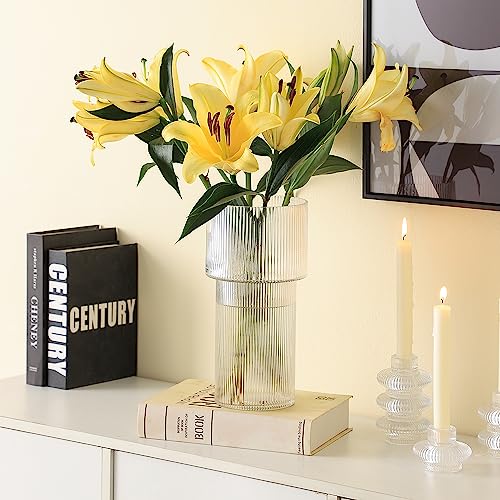 YANWE1 Large Glass Vase, 12 Inches Tall Vase for Flowers, Flower Vases for Bouquet, Modern Ribbed Glass Vases for Living Room, Dining Table, Office, Entryway, Mantle, Shelf, Wedding Gifts - Image 5