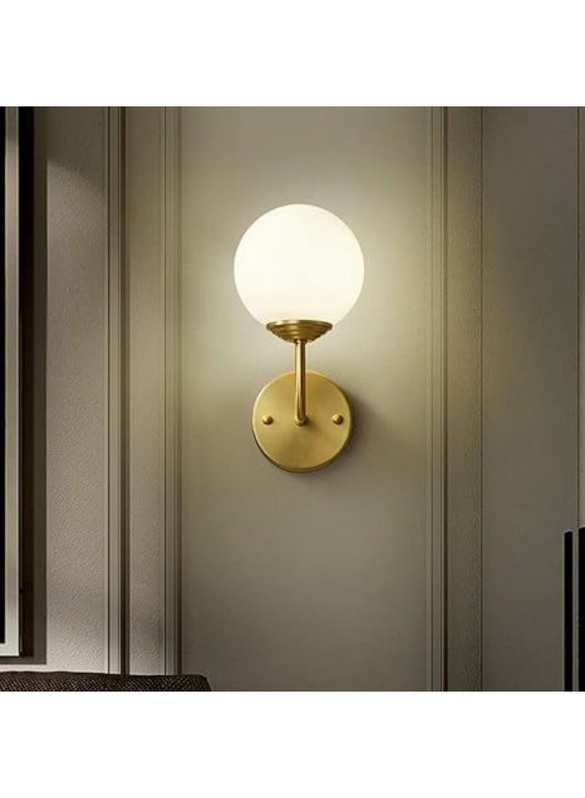 European Wall Light American Classic Wall Lamp Beautiful Brass Bracket Wall Light with White Glass Globe Shade E14 Socket Gold Finish Wall Sconce Decorative Lighting Fixture for Bedroom Bedside Aisle  - Image 2