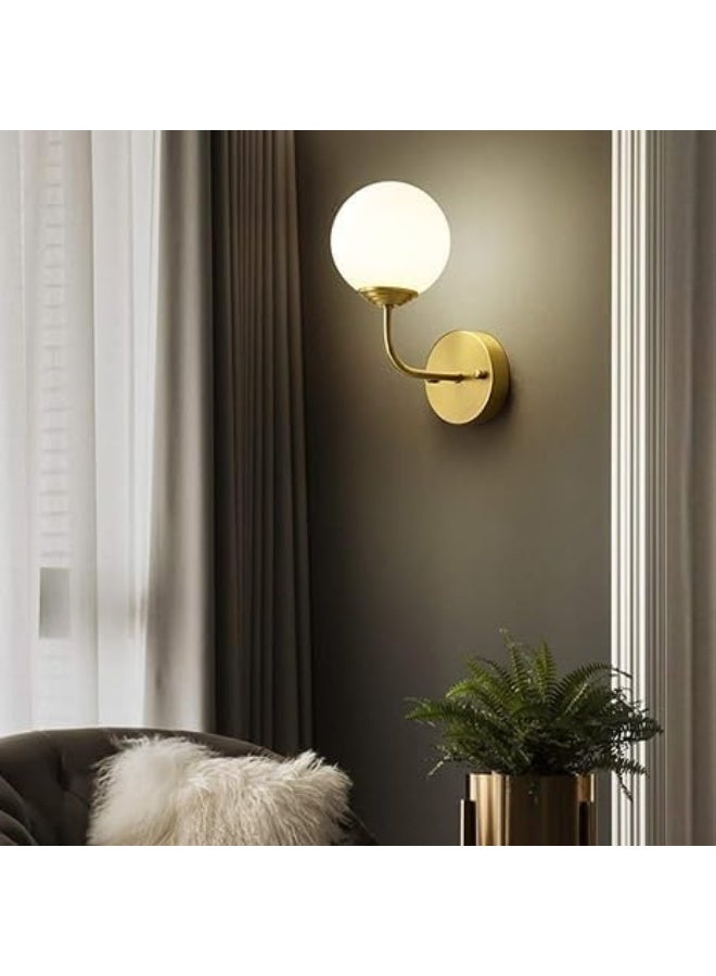 European Wall Light American Classic Wall Lamp Beautiful Brass Bracket Wall Light with White Glass Globe Shade E14 Socket Gold Finish Wall Sconce Decorative Lighting Fixture for Bedroom Bedside Aisle  - Image 3
