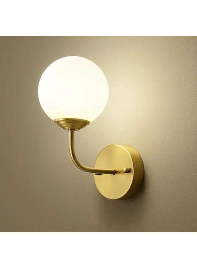 European Wall Light American Classic Wall Lamp Beautiful Brass Bracket Wall Light with White Glass Globe Shade E14 Socket Gold Finish Wall Sconce Decorative Lighting Fixture for Bedroom Bedside Aisle  - Image 1