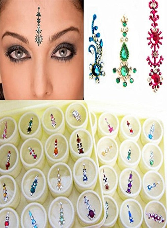 ATCUSA Bindi Box Long Multicolored Crystal Bindis Bridal face Jewels Forehead Tika (Pack of 40 Bindis) - Image 1