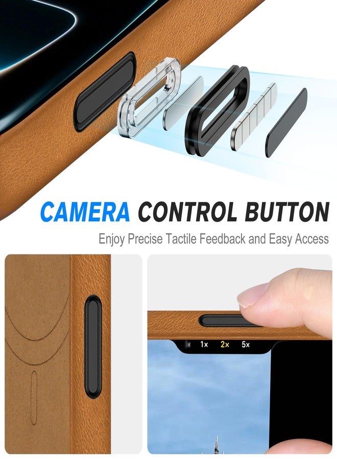 SHIELDON Genuine Leather Case for iPhone 17 Pro Max 6.9-inch, Magnetic Wireless Charging, Slim Fit, Soft Lining, Anti-Scratch, Non-Slip, Metal Buttons, Protective Phone Cover- Retro Light Brown - Image 4