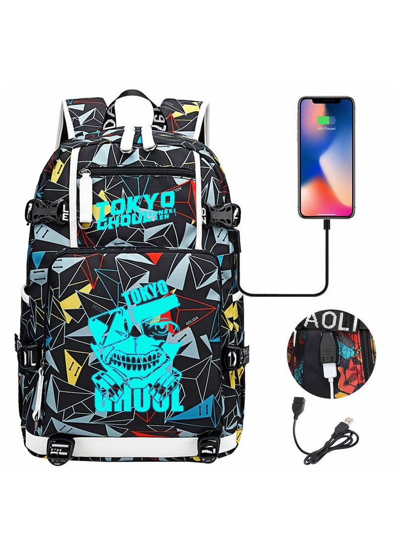 طوكيو حقيبة ظهر للسفر الترفيهية للشباب مزودة بمنفذ USB مطبوعة من Nightglow 