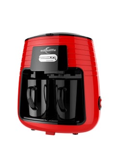 edoolffe Mini American Drip Coffee Machine and Tea Maker 250ml 450W with 2 Black Ceramic Cups MD-235 Red  - Image 1