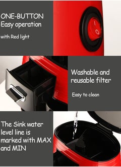 edoolffe Mini American Drip Coffee Machine and Tea Maker 250ml 450W with 2 Black Ceramic Cups MD-235 Red  - Image 5