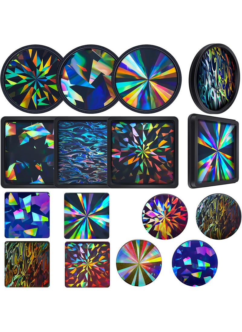 Nuenen 8 Pcs Holographic Resin Coaster Molds Resin Mold Coaster Square Epoxy Round Silicone for Epoxy for DIY Cups Mats Home Decoration  - Image 1