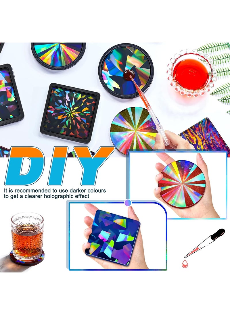 Nuenen 8 Pcs Holographic Resin Coaster Molds Resin Mold Coaster Square Epoxy Round Silicone for Epoxy for DIY Cups Mats Home Decoration  - Image 4