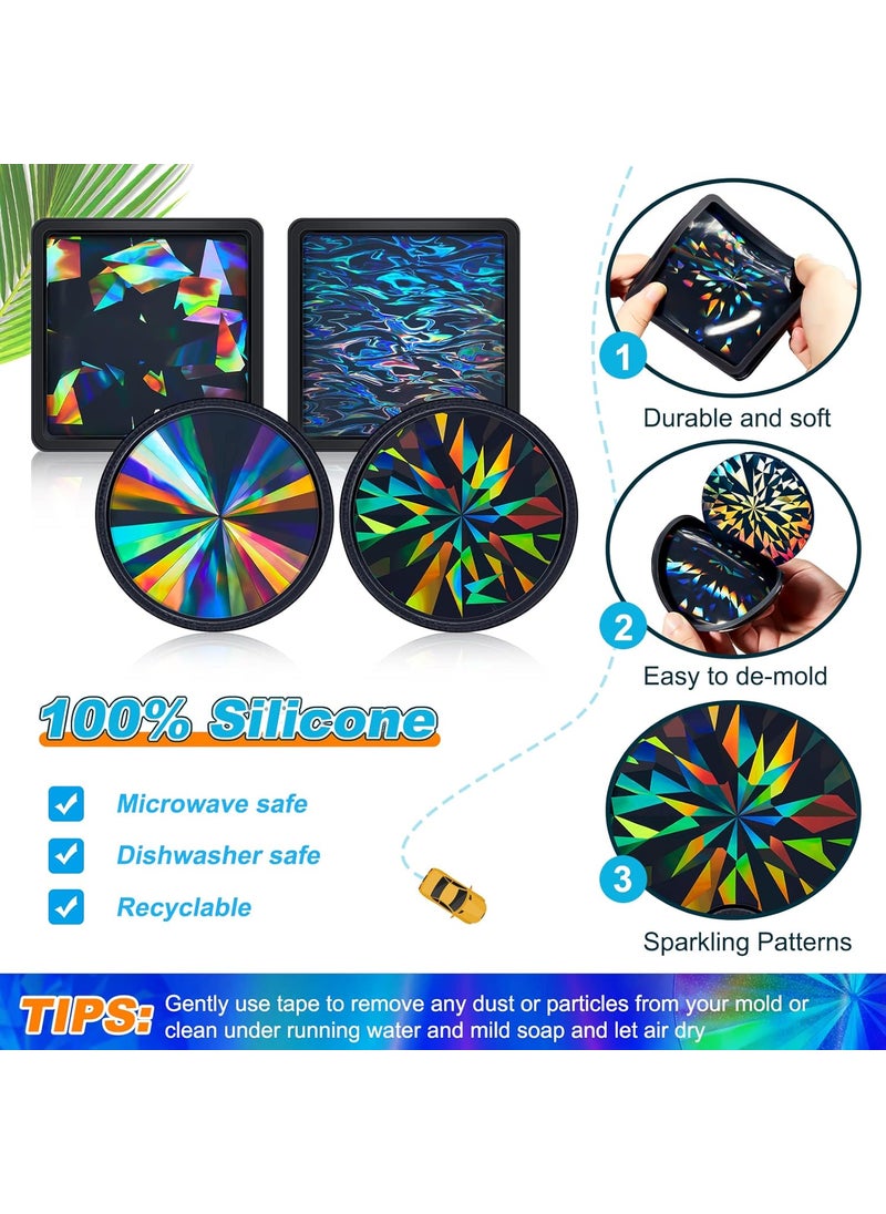 Nuenen 8 Pcs Holographic Resin Coaster Molds Resin Mold Coaster Square Epoxy Round Silicone for Epoxy for DIY Cups Mats Home Decoration  - Image 3