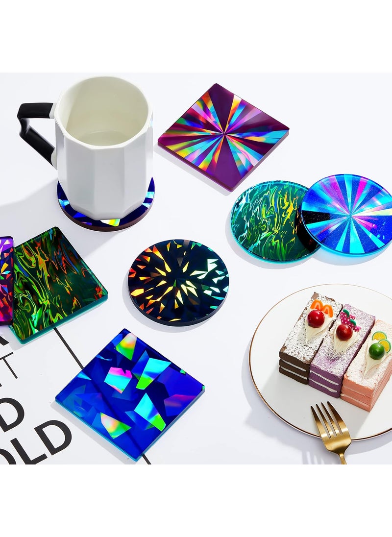 Nuenen 8 Pcs Holographic Resin Coaster Molds Resin Mold Coaster Square Epoxy Round Silicone for Epoxy for DIY Cups Mats Home Decoration  - Image 5