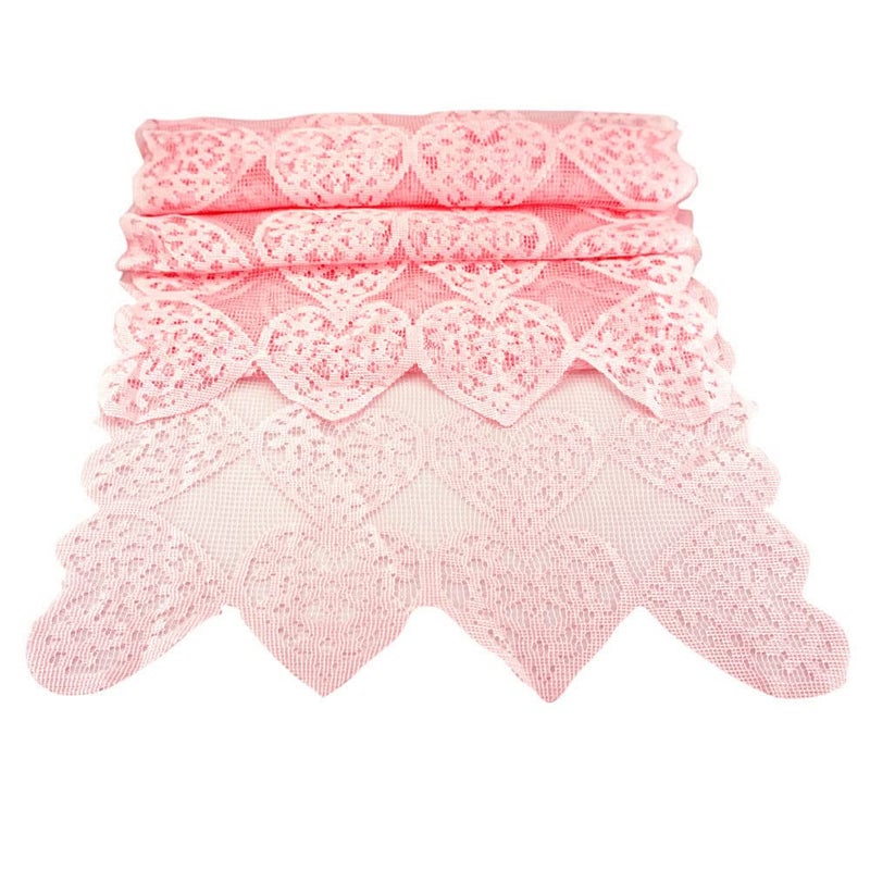 SaktopDeco 14 x 72 Inch Valentines Day Runner Pink Heart Table Runner Lace for Wedding Party Decorations - Image 1