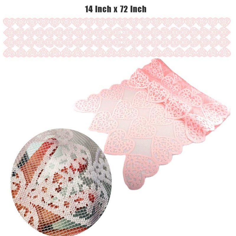 SaktopDeco 14 x 72 Inch Valentines Day Runner Pink Heart Table Runner Lace for Wedding Party Decorations - Image 2