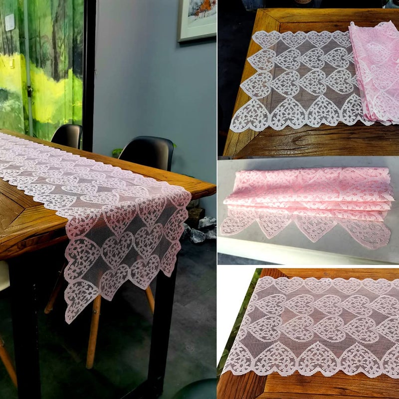 SaktopDeco 14 x 72 Inch Valentines Day Runner Pink Heart Table Runner Lace for Wedding Party Decorations - Image 3