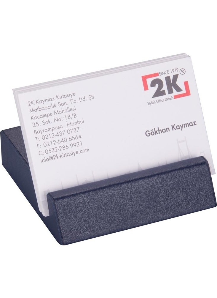 2K - Faux Leather Table Top MDF Phone Holder and Business Card Holder Navy Blue - Image 1