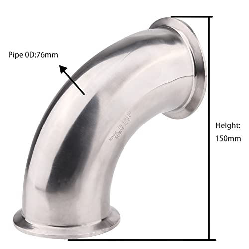 DERNORD Sanitary Ferrule Elbow 90 Degree Pipe Fitting with 2 Pieces Silicone Gasket SS304 Tri Clamp 212 Tube OD - Image 3