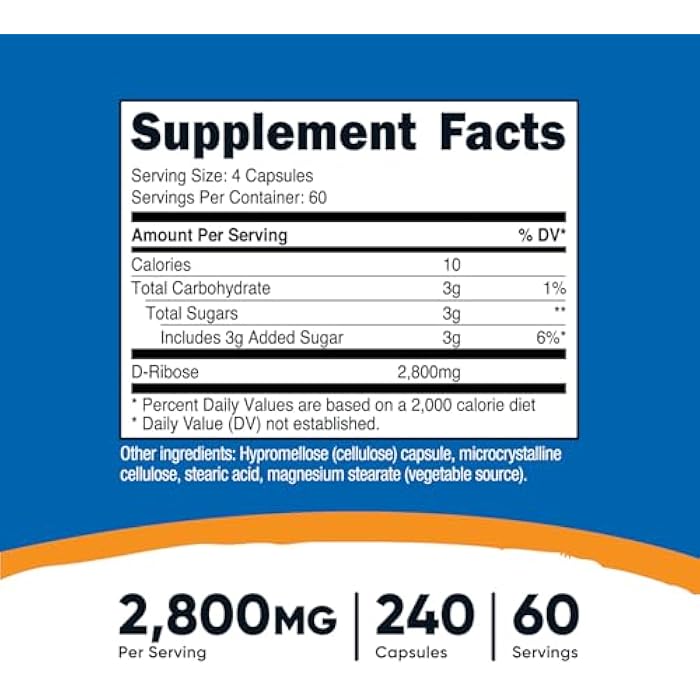 Nutricost D-Ribose 700mg (2800mg Per Serving), 240 Capsules - Vegetarian Friendly, Non-GMO, Gluten Free - Image 2