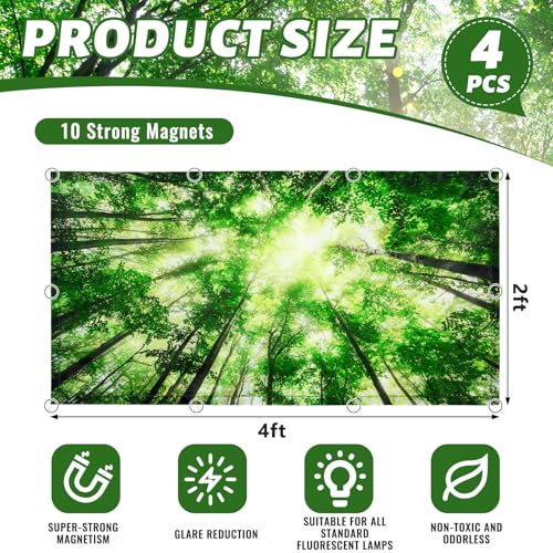 Hortsun 4 Pack Fluorescent Light Covers 4 x 2 Feet Magnetic Light Cover for Drop Ceiling, Fluorescent Ceiling Shade Filters for Office Classroom Home Hospital Decor(Forest) - Image 2