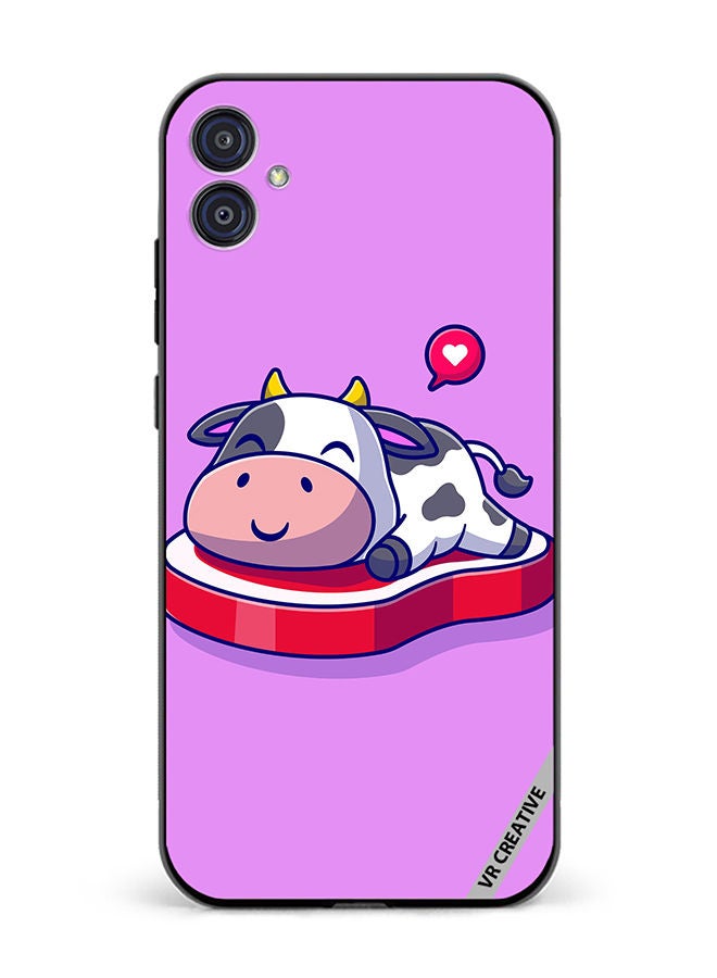 VR CREATIVE Protective Case Cover For Samsung Galaxy M04/F04 Cute Cow Sleeping On Beef Steak Cartoon Design Multicolour - Image 1