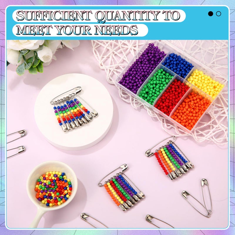 FineCheer 80 Safety Pin Fashion Bulk Include Safety Pin and Small Beads, Flag Bead Craft Kit, Patriotic Craft, Friendship Beads Fun and Funky Bead Brooch for 80s Party (6 Colors) - Image 5