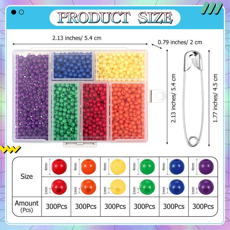 FineCheer 80 Safety Pin Fashion Bulk Include Safety Pin and Small Beads, Flag Bead Craft Kit, Patriotic Craft, Friendship Beads Fun and Funky Bead Brooch for 80s Party (6 Colors) - Image 2