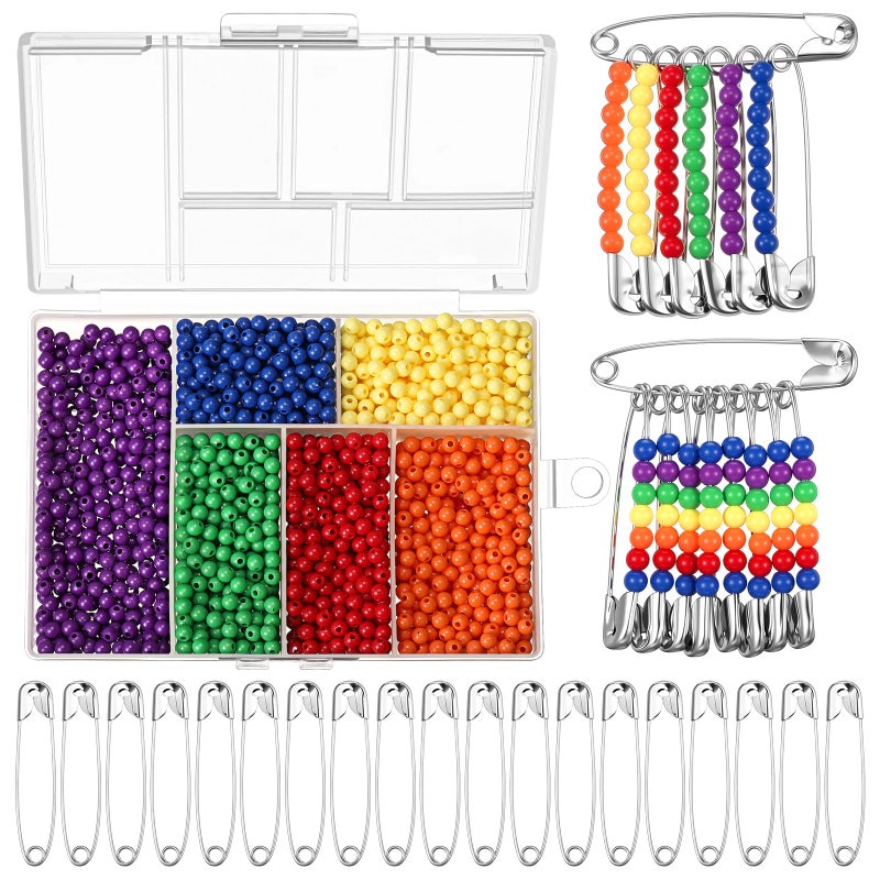FineCheer 80 Safety Pin Fashion Bulk Include Safety Pin and Small Beads, Flag Bead Craft Kit, Patriotic Craft, Friendship Beads Fun and Funky Bead Brooch for 80s Party (6 Colors) - Image 1