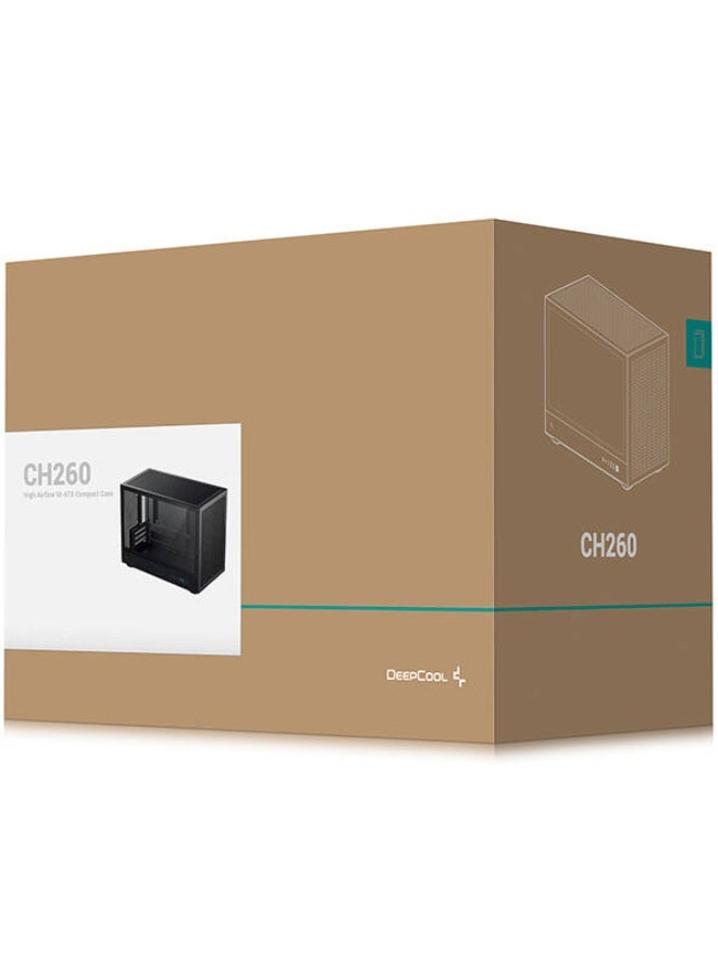ديب كول صندوق حاسوب DeepCool CH260 (فئة Micro-ATX)، يدعم مبرد سائل (رادياتير) حتى 360 مم، ويدعم تركيب ما يصل إلى 6 مراوح مقاس 120 مم، مزود بـ 4 فتحات توسعة، ولوحة جانبية من الزجاج المقسى، وألواح شبكية محيطة، باللون الأسود | R-CH260-BKNGM0-G-1 - Image 2