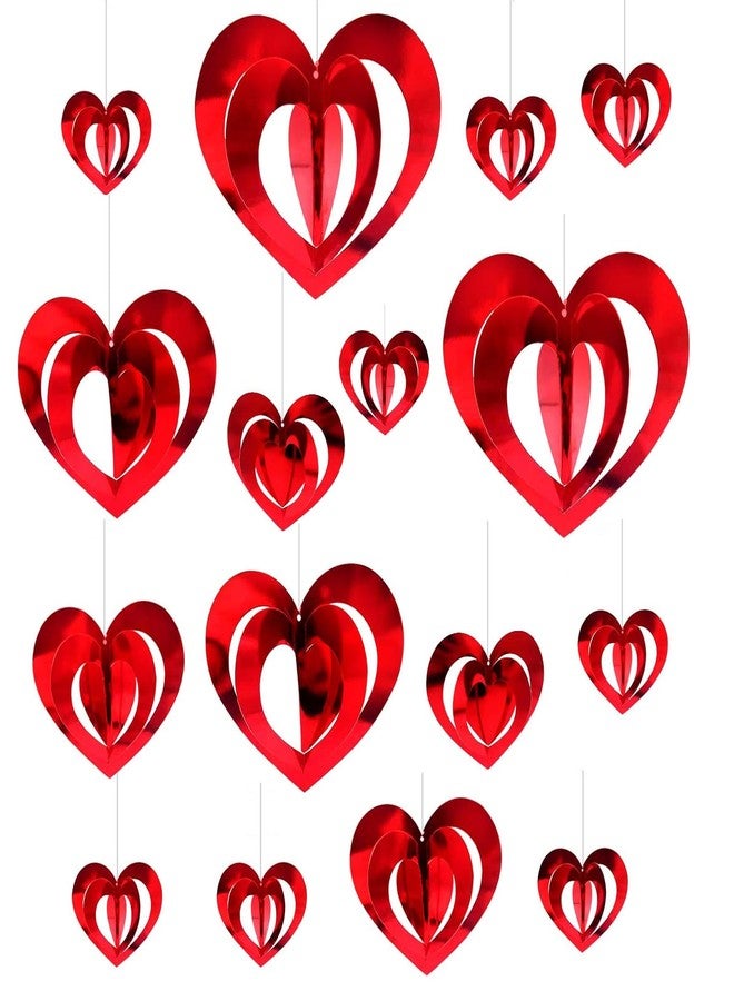 ٣٢ قطعة من زينة القلوب الحمراء المعلقة لعيد الحب، زينة سقفية على شكل قلوب حمراء متداخلة، زينة قلوب حمراء لحفلات الزفاف والذكرى السنوية وحفلات توديع العزوبية ومستلزمات تزيين حفلات الذكرى السنوية - Image 1