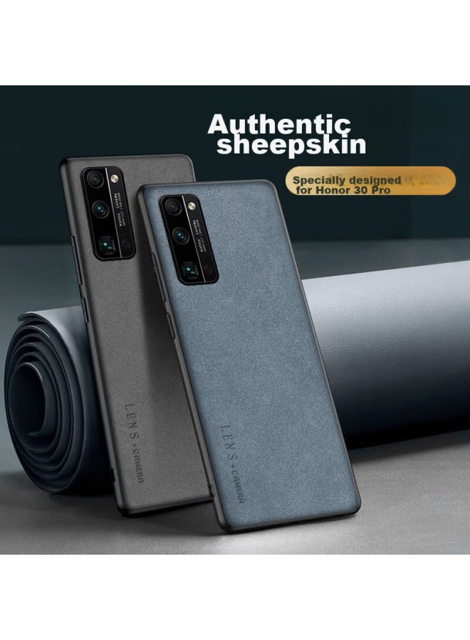 Shiyong Compatible With Honor 30 Pro Phone Case, Honor 30 Pro Protective Cover, Full Lens Protection, Silicone Soft Edge, Shockproof, Ultra-thin, Simple And Stylish Leather Texture Case For Men And Women, Misty Blue - Image 1