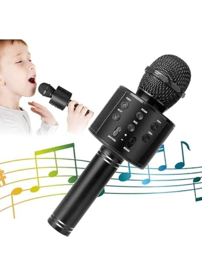 Wireless Bluetooth Karaoke Microphone for Kids,5-in-1Portable Speaker Handheld Karaoke Mic Speaker Player Recorder with Adjustable Remix for Kids Girls Boys Teens Birthday Gift forKids (Black)