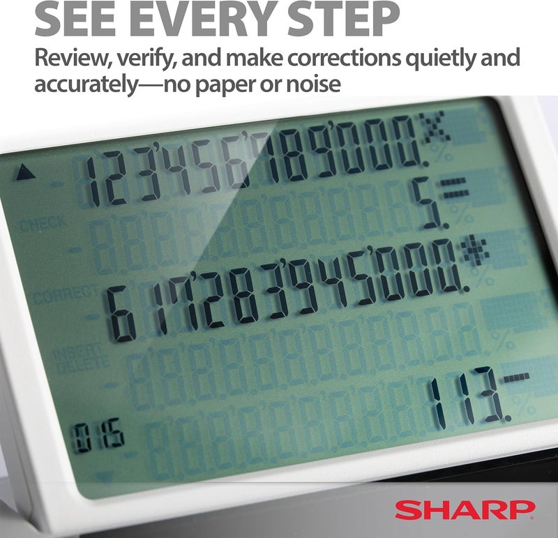 SHARP آلة حاسبة مكتبية للطباعة بدون ورق مع فحص وتصحيح، شاشة LCD كبيرة 12 رقم، آلة حاسبة للطباعة/آلة جمع مع شاشة LCD متحركة تحل محل الورق (EL-1901) - Image 2