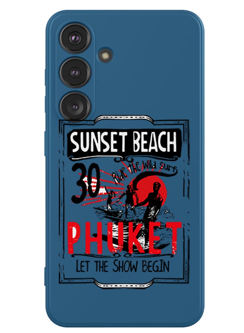 Theodor Protective Slim Fit Case Liquid Silicone Cover with Full Body Protection Anti-Scratch Shockproof Case For Samsung Galaxy S24 (Blue) - Sunset Beach - Image 1