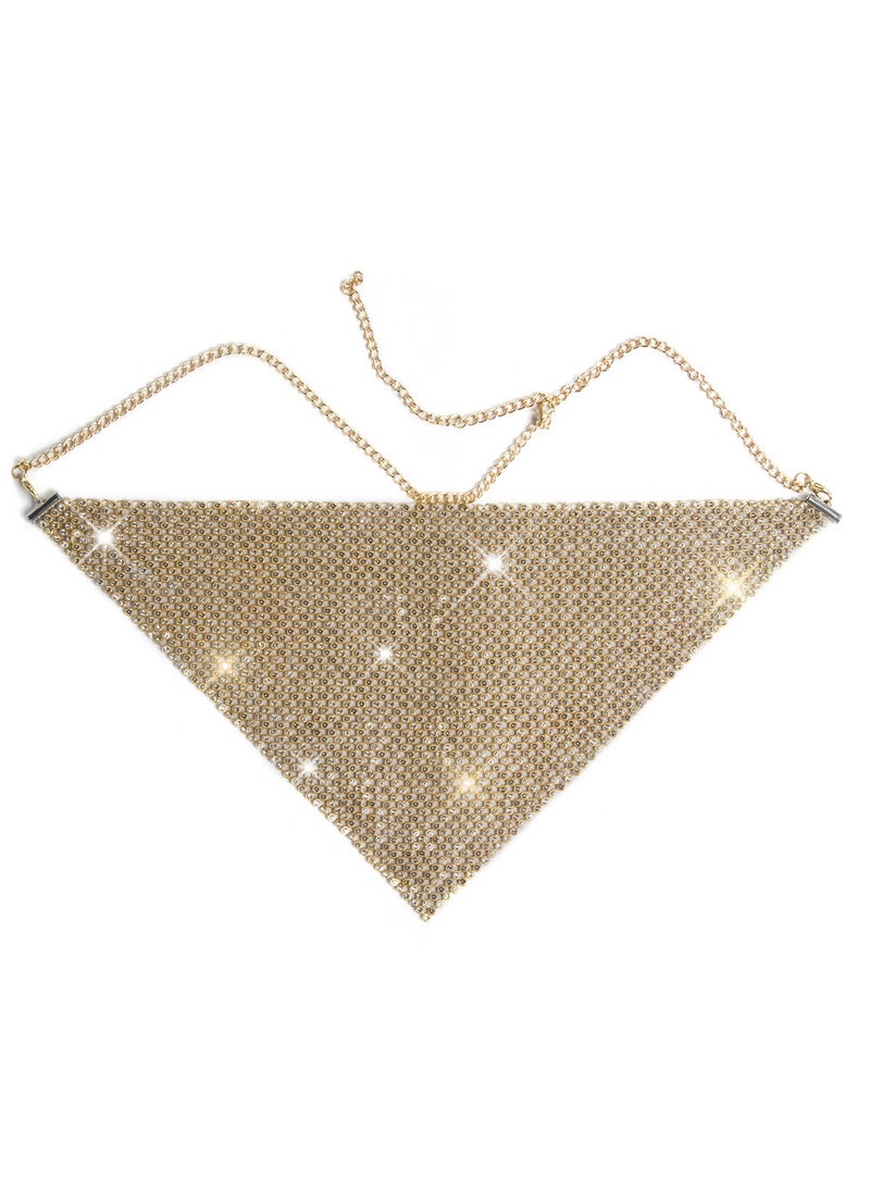 Halloween Rhinestone Mask Triangular Glitter Party Face Cover Gold 