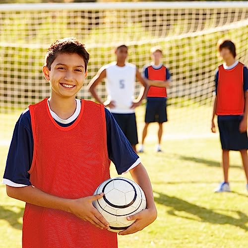 Sintege 12 Pcs Soccer Pinnies Pennies Jersey Scrimmage Vest Sports Practice Jersey Mesh Basketball Vest for Youth Adult Kids(Small,Red) - Image 3