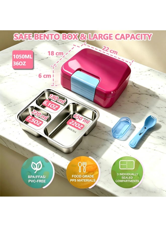 Stainless Steel Bento Lunch Box for Kids,Microwave-Safe 3-Compartment Leakproof Snack Container with Lunch Bag for Boys,Girls, 304 Tiffin Box Food Storage for School,Office, Travel (Red) - Image 2