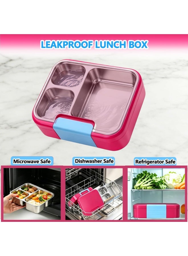 Stainless Steel Bento Lunch Box for Kids,Microwave-Safe 3-Compartment Leakproof Snack Container with Lunch Bag for Boys,Girls, 304 Tiffin Box Food Storage for School,Office, Travel (Red) - Image 3