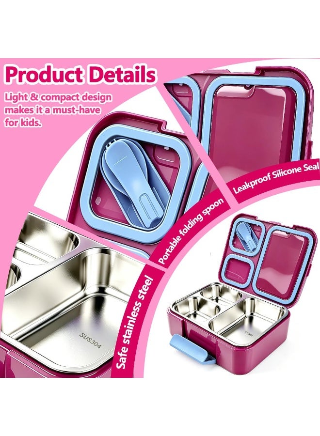 Stainless Steel Bento Lunch Box for Kids,Microwave-Safe 3-Compartment Leakproof Snack Container with Lunch Bag for Boys,Girls, 304 Tiffin Box Food Storage for School,Office, Travel (Red) - Image 5